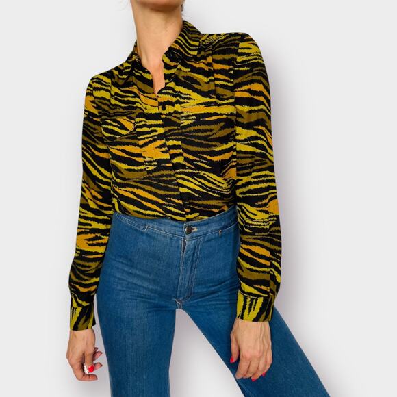 Y2K Marled Tiger‎ Print Blouse - Picture 2 of 8